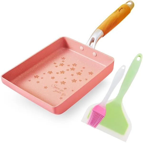 ROCKURWOK Japanese Omelette Pan Nonstick Tamagoyaki Egg Pan, Rectangle Tamago Pan Small Frying Pan, 7” x 5”, Pink - 5” Sakura Pink(Nihon Style)