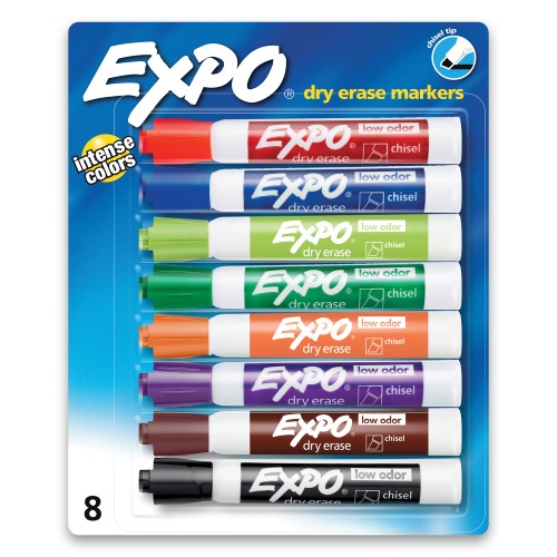 EXPO Low Odor Dry Erase Markers, Chisel Tip, Assorted Colors, 8 Pack - 8-Count Markers