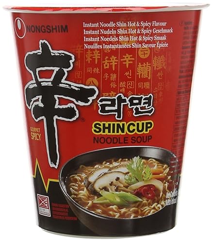 Nong Shim Shin Instant Noodle Cup , Pack of 12 - Spicy - 68 g (Pack of 12)