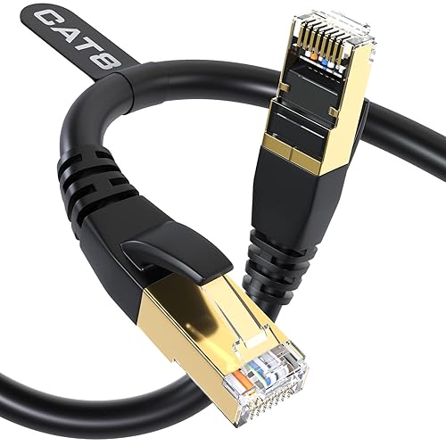 DbillionDa Cat8 Ethernet Cable, Outdoor&Indoor, 50FT High Speed 26AWG Cat8 LAN Network Cable 40Gbps, 2000Mhz with Gold Plated RJ45 Connector, Heavy Duty Weatherproof S/FTP UV Resistant for Modem - Cat8-50ft