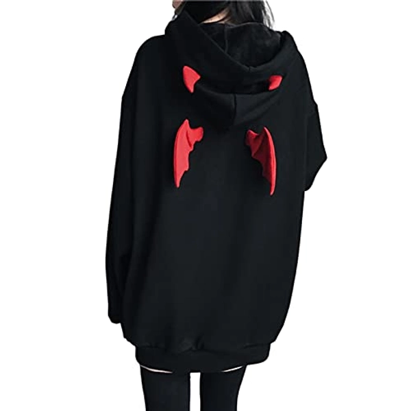 YEMOCILE Women Devil Wing Hooded Sweatshirt Casual Loose Long Sleeve Hoodies Pullover Tops