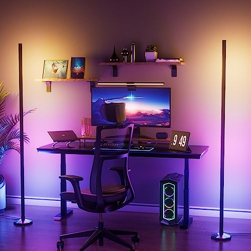 YIKBIK 2PCS RGB Floor Lamp, Bluetooth APP and Remote Control 65" Smart Modern Standing Lamp Music Sync 16 Million DIY Colors Changing LED Floor Lamp with Heavy Base for LivingRoom Bedroom GameRoom - 2PCS