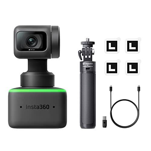 Insta360 Link - PTZ 4K Webcam with 1/2" Sensor, AI Tracking, Gesture Control, HDR, Noise-Canceling Microphones, Specialized Modes, Webcam for Laptop, Live Streaming, Zoom Certified - Tripod Kit