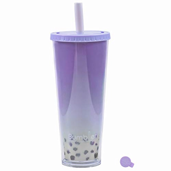 Original Bumbler 24 oz Large Double Wall Insulated Reusable Smoothie and Boba Tumbler in Colors and Wide Reusable Straw - Keep Drink Cool or Warm - Lavender