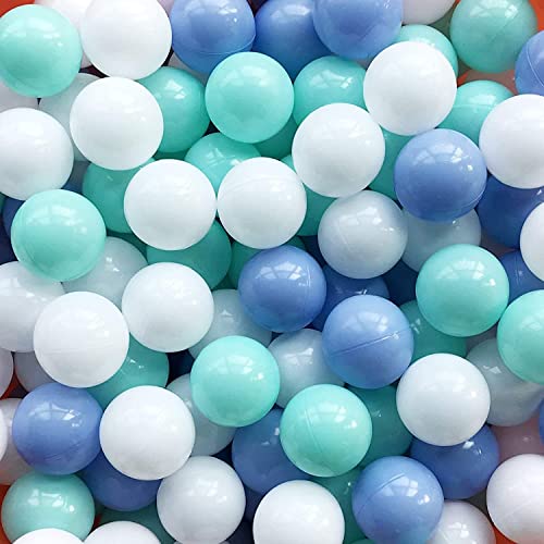 MoonxHome Ball Pit Balls for Toddlers, BPA Free Crush Proof Plastic Toy Balls for Ball Pit, Children's Pool Water Toys, Macaron Ocean Balls for Play Tent 2.15 Inch Pack of 100 - 100pcs - M-green&blue