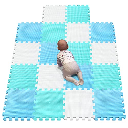 YIMINYUER Foam Play Mat Thick Soft EVA Interlocking Foam Floor Mats Children Yoga Exercise Multi Jigsaw Puzzle Blocking Board Kids Playmats White Blue Green R01R07R08G301018 - 172×87CM - White Blue Green