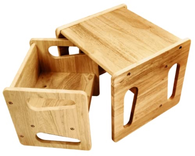 Montessori Weaning Table and Chair Set - Solid Wooded Toddler Table - Cube Chairs for Toddlers - Real Hardwood - Kids Montessori Furniture