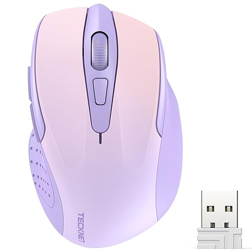 TECKNET Wireless Mouse, 2.4G Ergonomic Optical Mouse, Computer Mouse for Laptop, PC, Computer, Chromebook, Notebook, 6 Buttons, 24 Months Battery Life, 2600 DPI, 5 Adjustment Levels - Gradient Lavender