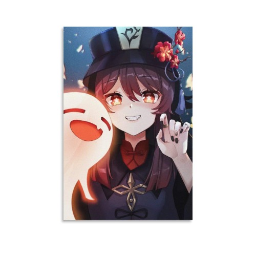 Genshin Impact Hu Tao Poster décoratif sur toile pour salon, chambre à coucher 20 × 30 cm