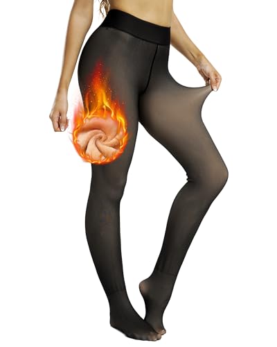 NORMOV Winter Warm Fleece Lined Leggings Women,Thick Thermal Velvet Tights - Translucent Pantyhose-black 300g - Medium-Large