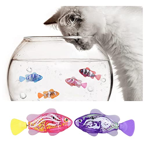 TECZERO Robot Fish Water Activated, Swimming in Water with LED Light, Electric Bathtub Toys for Pets, Cats, Dogs (Golden+Purple) - Golden+Purple