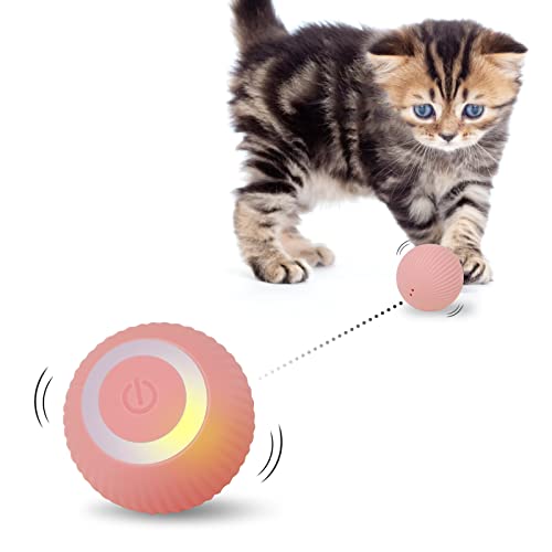PAKESI Interactive Cat Toys Ball, Automatic 360° Self-Rotating Rolling Ball with USB Rechargeable pet Exercise Chase Toy Ball for Kitten & Dog Playing -Pink - Pink