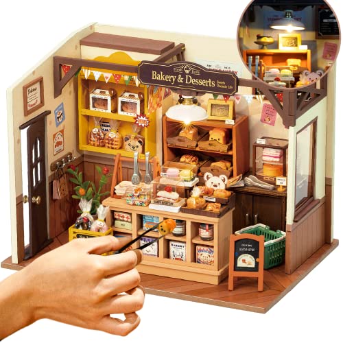 ROBOTIME Dollhouse Kit Miniature DIY Library House Kits Best Birthday Gifts for Teens - Cozy Kitchen