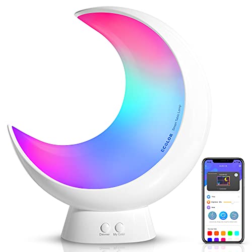 ECOLOR Smart Table Lamp, RGB APP Control Moon Lamp, Small Lamp with Scene Mode and Music Mode, Dimmable Warm White Light Touch Lamps for Bedrooms and Living Room - ‎Corded Electric