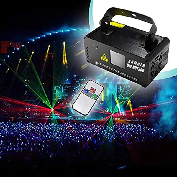 Sumger Professional DMX512 LED Indoor Stage Lights RGY Laser Scanner Beam Effect Stage Light Sound Activated Bedroom Laser Projector Lighting Show with Remote for DJ Disco Church Birthday Party Xmas