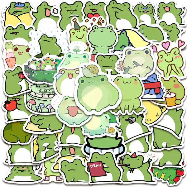 50 Pieces Frog Stickers Cartoon Vinyl Waterproof Stickers for Laptop,Guitar,Motorcycle,Bike,Skateboard,Luggage,Phone,Hydro Flask, Gift for Kids Teen Birthday Party - 