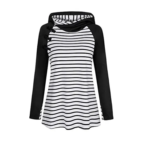 
                            Cyanstyle Womens Striped Spliced Hoodie Double Hooded Sweatshirts Tunic Tops
                        
