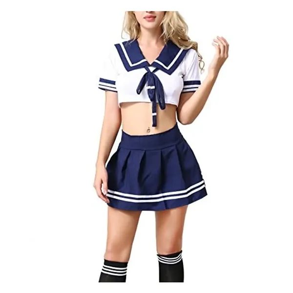 
                            ANJAYLIA Women Lingerie Schoolgirls Outfit Lingerie Roleplay Cosplay Sailor Costumes with Socks
                        