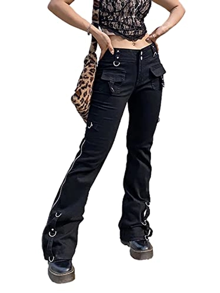 Women's Goth Baggy Jeans Wide Leg E-Girl Grunge Gothic Pants Harajuku Y2k Tripp Pants Punk Streetwear