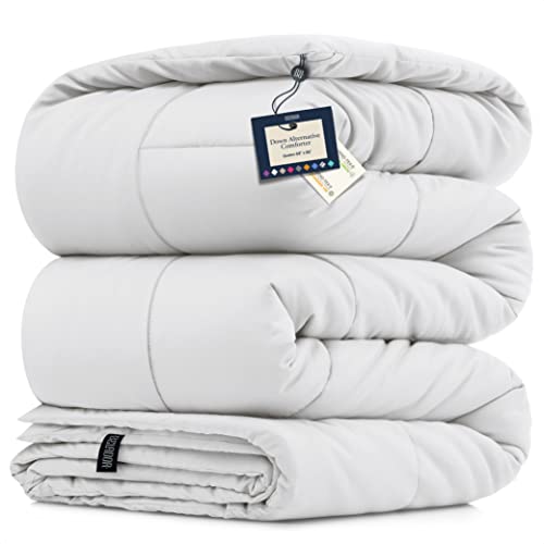 BELADOR Queen Comforter White Duvet Insert Queen Size Bed Comforter- All-Season Down Alternative Comforters, Mid-Plush Lightweight Comforter, Box Quilted Siliconized Fiberfill Oeko-Tex Hotel Comforter - Queen - White