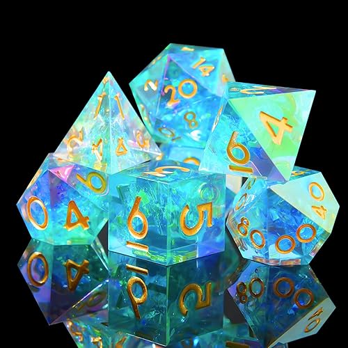 YEMEKO Laser DND Rainbow Dice Set Dungeons and Dragons Dice with Iridescent Iconic Coating, Polyhedral Dice with Resin Sharp Edge for RPG, MTG Table Games （Polar Light） - Rainbow-polar Light