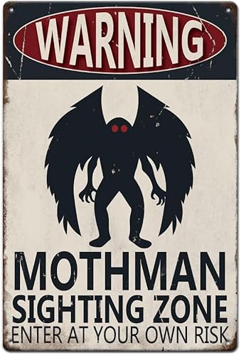 Funny Warning Metal Warning Mothman Sighting Zone Metal Sign Retro Bathroom Wall Decor Metal Art Poster Plaque for Home Bar Tin Sign 8x12 in - Tin 22 - 8x12 INCH