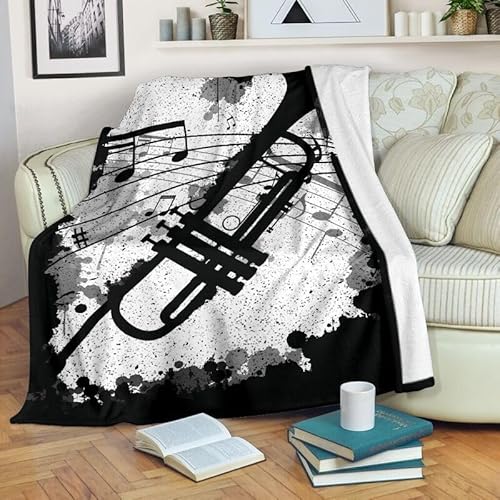 Trumpet Blanket, Trumpet Blanket and Throw Trumpet Couch Bed Plush Blanket Gift Black and White Blanket Plush Lightweight Soft Flannel Fleece Throw Blankets Bedding for Bed Sofa - Trumpet - Small/Medium/Large/X-Large