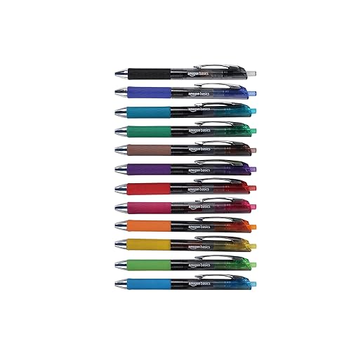 Amazon Basics Gel Pens Fine Point Smooth Writing Pens, Retractable, Assorted, 0.7mm, 12 Pack - Assorted