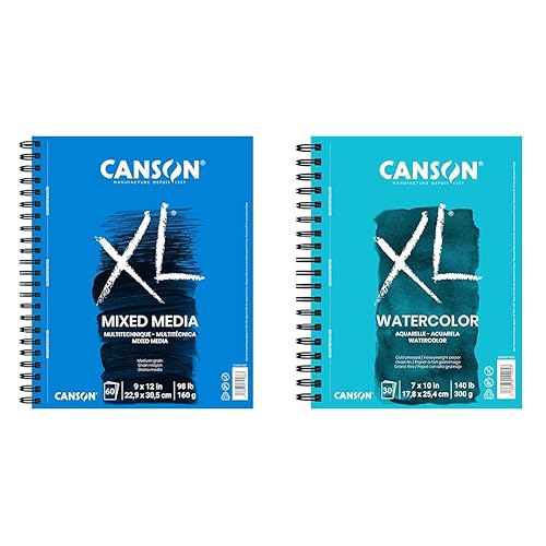 Canson XL Series Mixed Media and Watercolor Paper Pads, 9x12 in 60 Sheets and 7x10 in 30 Sheets - 9x12 - Mixed Media + Watercolor Paper, 30 Sheets - Side Wire