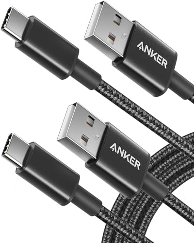 Anker Cable [2 Pack 6ft], USB to USB C Cable, USB A to Type C Charger Cord for Samsung Galaxy S10 / S10+ / Note 9, LG V30 and More (USB 2.0, Black) - 6 Feet - Black - 2