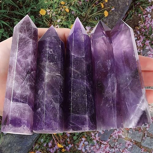 LAIDANLA Amethyst Healing Crystals Wands 3.5-4" Polishing Natural Reiki Energy Wand Stone Hexagonal Point Large Crystal Gemstones for Meditation Therapy Crystal Grid Decoration 1Pcs - E-amethyst