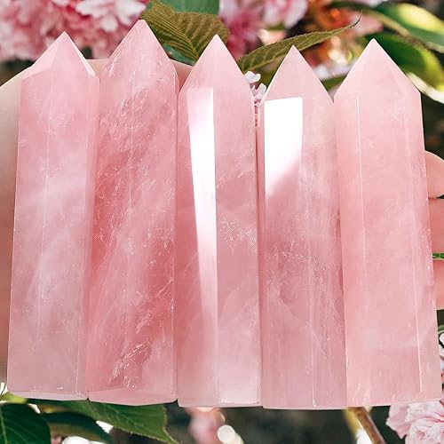 LAIDANLA Rose Quartz Healing Crystals Wands 3.5-4" Polishing Natural Reiki Energy Wand Stone Hexagonal Point Large Crystal Gemstones for Meditation Therapy Crystal Grid Decoration 1Pcs - B-rose Quartz