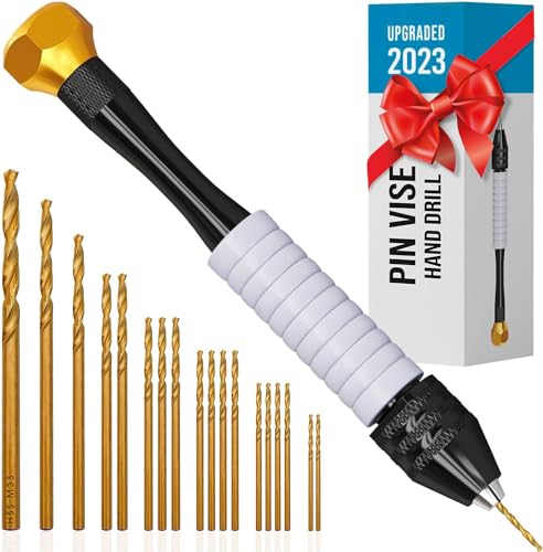 Pin Vise Small Hand Drill for Jewelry Making - Craft911 Manual Craft Drill Sharp HSS Micro Mini Twist Drill Bits Set for Resin, Rotary Tools for Wood, Jewelry, Plastic, Miniature - Golden - Complete P100 Set