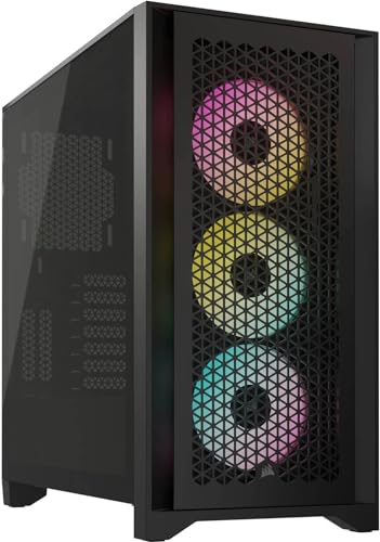 Corsair iCUE 4000D RGB Mid-Tower Case - 3X AF120 RGB Elite Fans - Lighting Node PRO Controller - High-Airflow Design - RapidRoute Cable Management System - Black - 4000D RGB AIRFLOW - Black