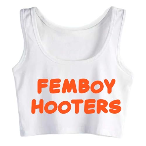 Funny Femboy Female Woman Sleeveless Crop Top Vest Hooters Tank Top - White - X-Large