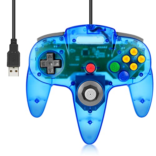 Wired USB N64 Controller, FISUPER Classic Video Game Controller USB Gamepad for Windows PC MAC Raspberry PI Retropie (Transparent Blue)