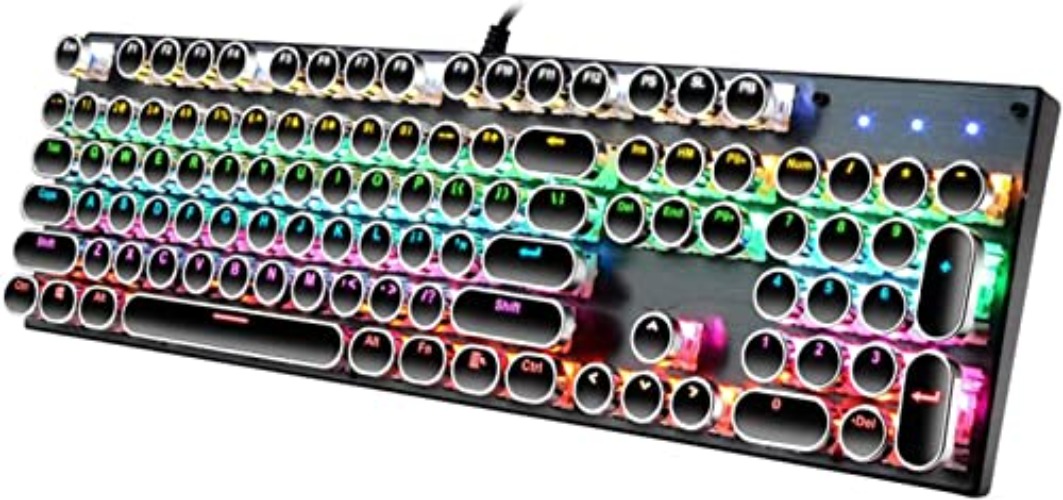 Typewriter Style Mechanical Gaming Keyboard,104 Keys Blue Switch Black Retro Punk Gaming Keyboard with with 9 True RGB Backlight Modes, Wired Cute Keyboard, Unique Square Keycaps for Windows/Mac/PC - 104 Key Black