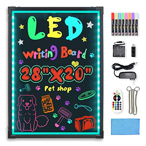 LED Writing Message Board, Hosim 28" x 20" lluminated Erasable Neon Effect Restaurant Menu Sign with 8 Colors Markers, 7 Colors and Flashing Mode DIY Chalkboard for Kitchen Wedding Promotions - 28" X 20" Size