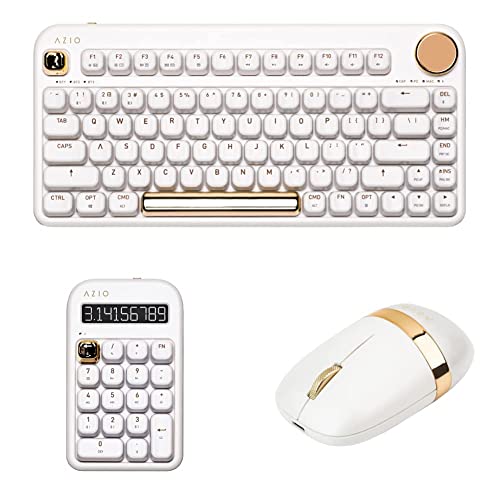 Azio IZO Wireless BT5/USB PC & Mac Mechanical Keyboard, White Blossom & IZO Wireless BT5 NumPad/Calculator, White Blossom & IZO Wireless Bluetooth Mouse - White Blossom - White Blossom - Azio IZO Keyboard + NumPad/Calculator + Mouse