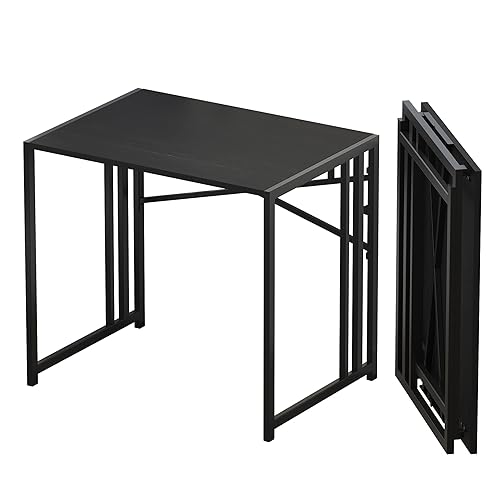 Lutown-Teen Small Folding Computer Desk 32 inch, Writing Gaming Computer Desk for Small Spaces, No Assembly Required Small Office Desk, Black - 32 Inch - Black