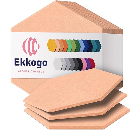 Ekkogo Acoustic Panels 12-Pack Soundproof Wall Panels 12"X10.4"X0.4" Sound Panels High Density Sound Dampening Panels - [Peach Beige Hexagon] - Medium Hexagon 12 Pack - Peach Beige