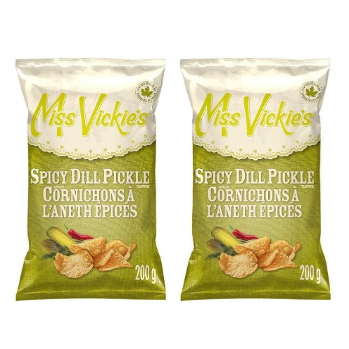 Miss Vickie's Spicy Dill Pickle Kettle Cooked Potato Chips, 200g/7 oz., Pack of 2 (Imported from Canada)