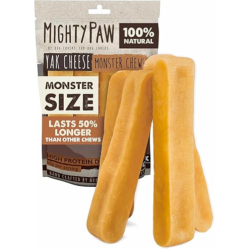 Mighty Paw Yak Cheese Dog Chews - All-Natural Treats for Dogs - High Protein Treat with 68 Grams of Protein Per Chew - Delicious and Long Lasting - Odor Free with Limited Ingredients - Monster 4 Pack - Monster - 4 Pack