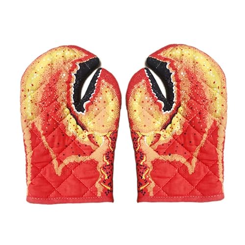 Lobster Claw Design Oven Mitts Funny Kitchen Gloves Quilted Cotton Heat Resistant Gloves Pot Holdes for Baking Grilling Microwave