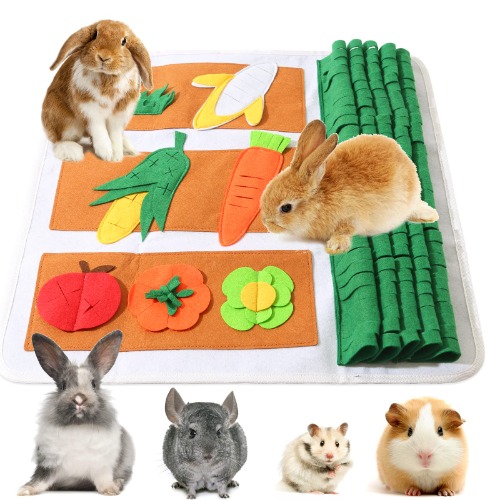 Rabbit Foraging Mat 20" × 20" Machine Washable Polar Fleece Pet Snuffle Mat Encourages Natural Foraging Skills Interactive Games for Bunny, Guinea Pigs, Chinchillas, Small Animals, Dog - Color 1