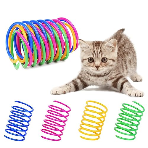 Cat Spiral Spring Cat Toys,100Pcs Cat Interactive Toys,Cat Springs Toys, Interactive Cat Spring Toys,Durable Heavy Plastic Springs Cat Toys,Pet Spot Colorful Springs Toys for Pet Indoor Play,Colorful