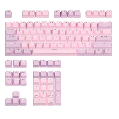 Happy Balls PBT Keycaps Backlit Cherry MX Keycap Set Doubleshot OEM Profile Translucent with Keycap Puller for US Layout 61 87 104 108 MX Switches Mechanical Keyboard (Pink Purple Kit) - Pink Purple Combo