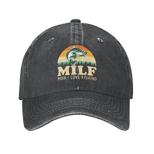 Milf Man I Love Fishing Cap for Men Baseball Hats Graphic Caps Black