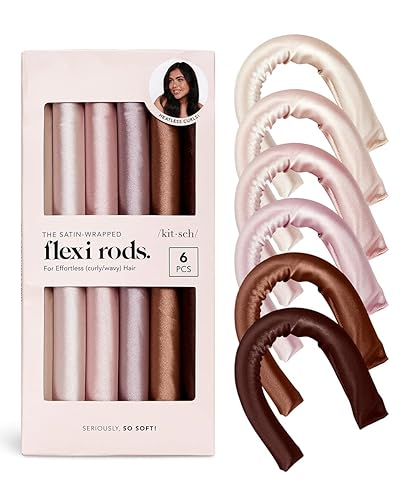 Kitsch Heatless Hair Curler - Satin Covered Heatless Hair Curlers for Long Hair | Flexi Rods for Heatless Curls for All Hair Types | Hair Curlers To Sleep in | No Heat Curlers for Short Hair - 6 count (Pack of 1) - Rosewood