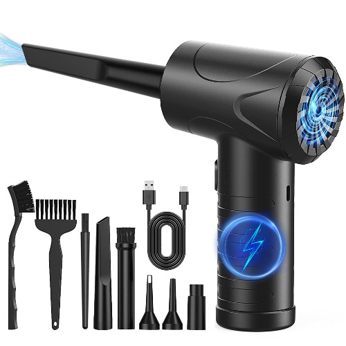 Elektrische stofblazer, 3 versnellingen, 51000 omw/min, , USB-oplaadbaar, persluchtspray, pc-reinigingsset met 6000 mAh accu voor laptop, toetsenbord, auto, kantoorapparaten, bank